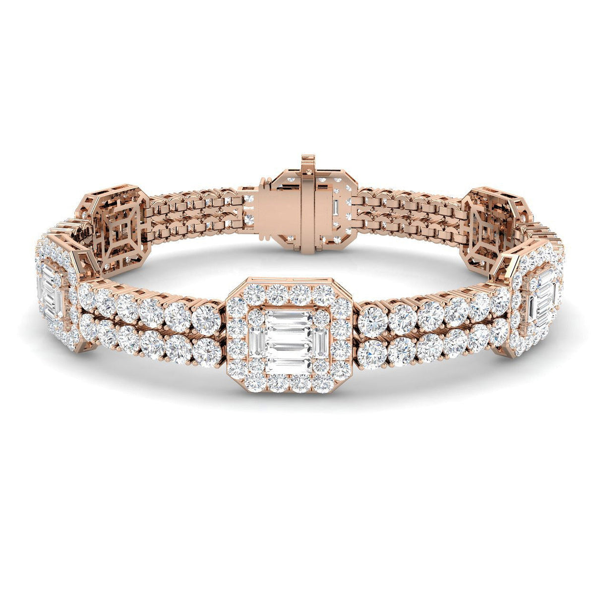 Luxury Round & Baguette Natural Diamond Bracelet in 10K/14K gold and platinum with certified lab-grown or natural diamonds