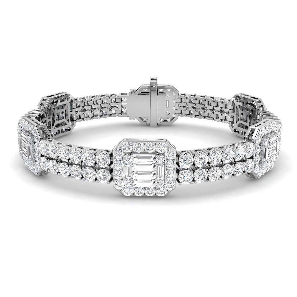 Luxury Round & Baguette Natural Diamond Bracelet in 10K/14K gold and platinum with certified lab-grown or natural diamonds