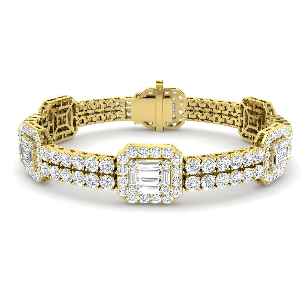 Luxury Round & Baguette Natural Diamond Bracelet in 10K/14K gold and platinum with certified lab-grown or natural diamonds