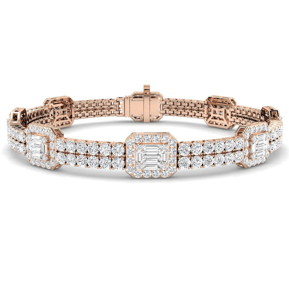 Luxury Round & Baguette Natural Diamond Bracelet in 10K/14K gold and platinum with certified lab-grown or natural diamonds