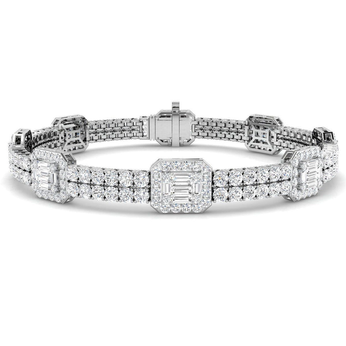 Luxury Round & Baguette Natural Diamond Bracelet in 10K/14K gold and platinum with certified lab-grown or natural diamonds