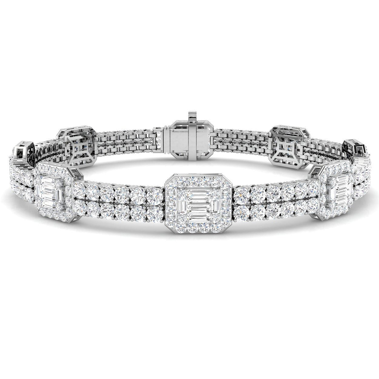 Luxury Round & Baguette Natural Diamond Bracelet in 10K/14K gold and platinum with certified lab-grown or natural diamonds