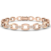 Round Cut Lab Grown Diamond Oval Link Bracelet with Pave Bar Accents in 10K/14K gold and platinum with certified lab-grown or natural diamonds