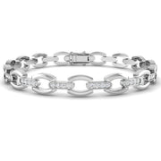 Round Cut Lab Grown Diamond Oval Link Bracelet with Pave Bar Accents in 10K/14K gold and platinum with certified lab-grown or natural diamonds