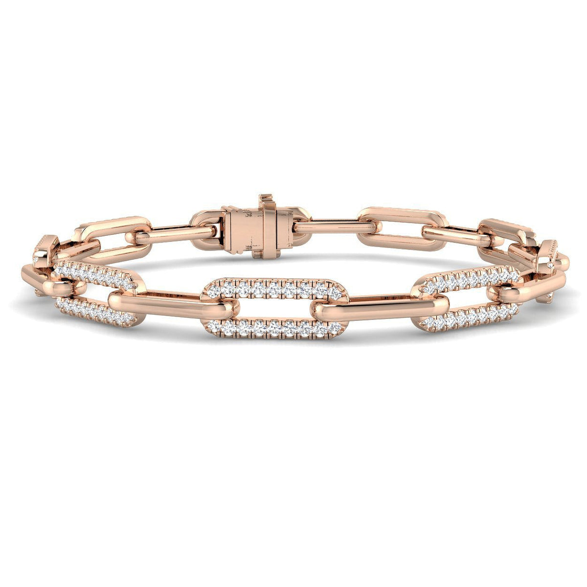 Lab Grown Diamond Oval Link Bracelet with Pavé Accents and Box Clasp in 10K/14K gold and platinum with certified lab-grown or natural diamonds