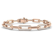 Lab Grown Diamond Oval Link Bracelet with Pavé Accents and Box Clasp in 10K/14K gold and platinum with certified lab-grown or natural diamonds