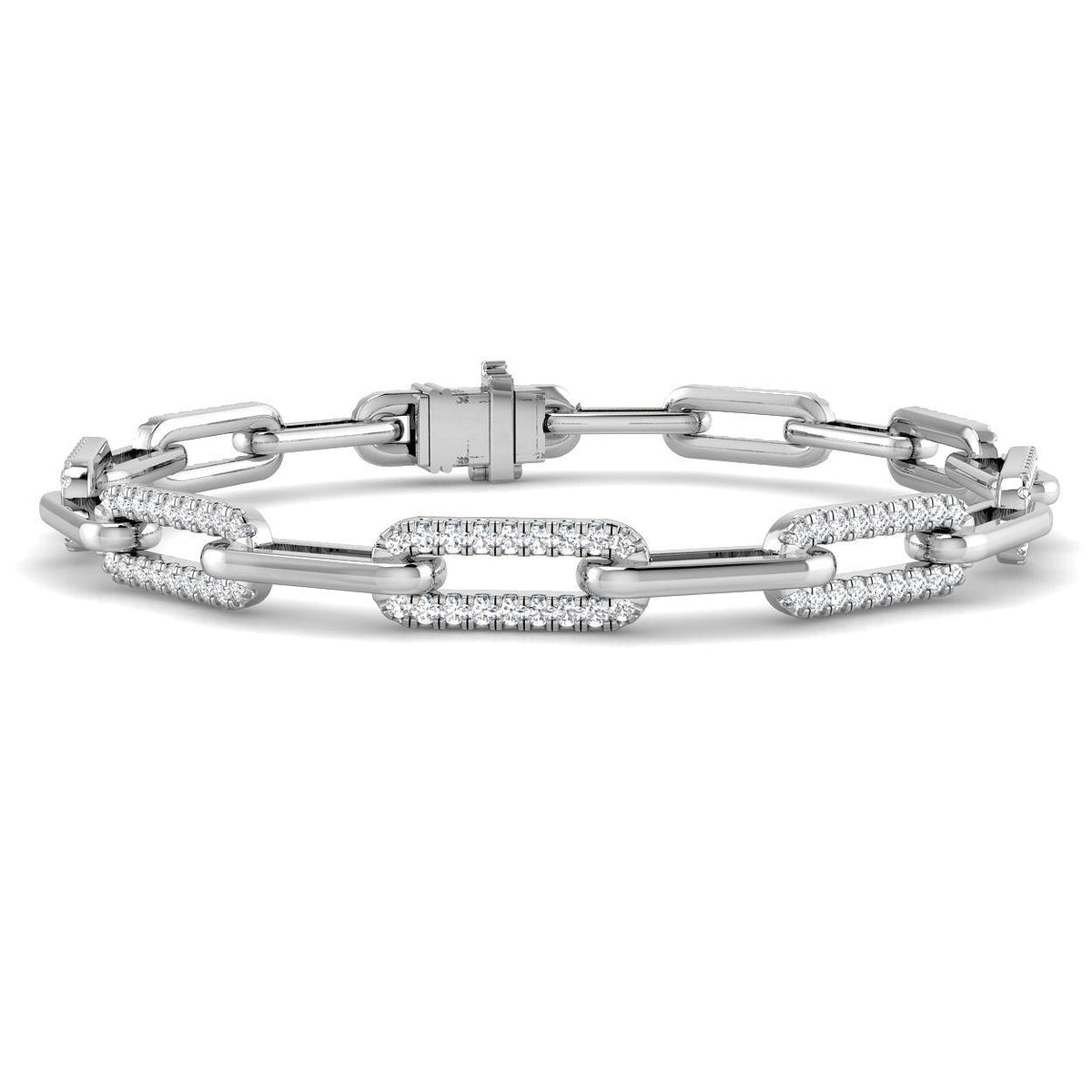 Lab Grown Diamond Oval Link Bracelet with Pavé Accents and Box Clasp in 10K/14K gold and platinum with certified lab-grown or natural diamonds