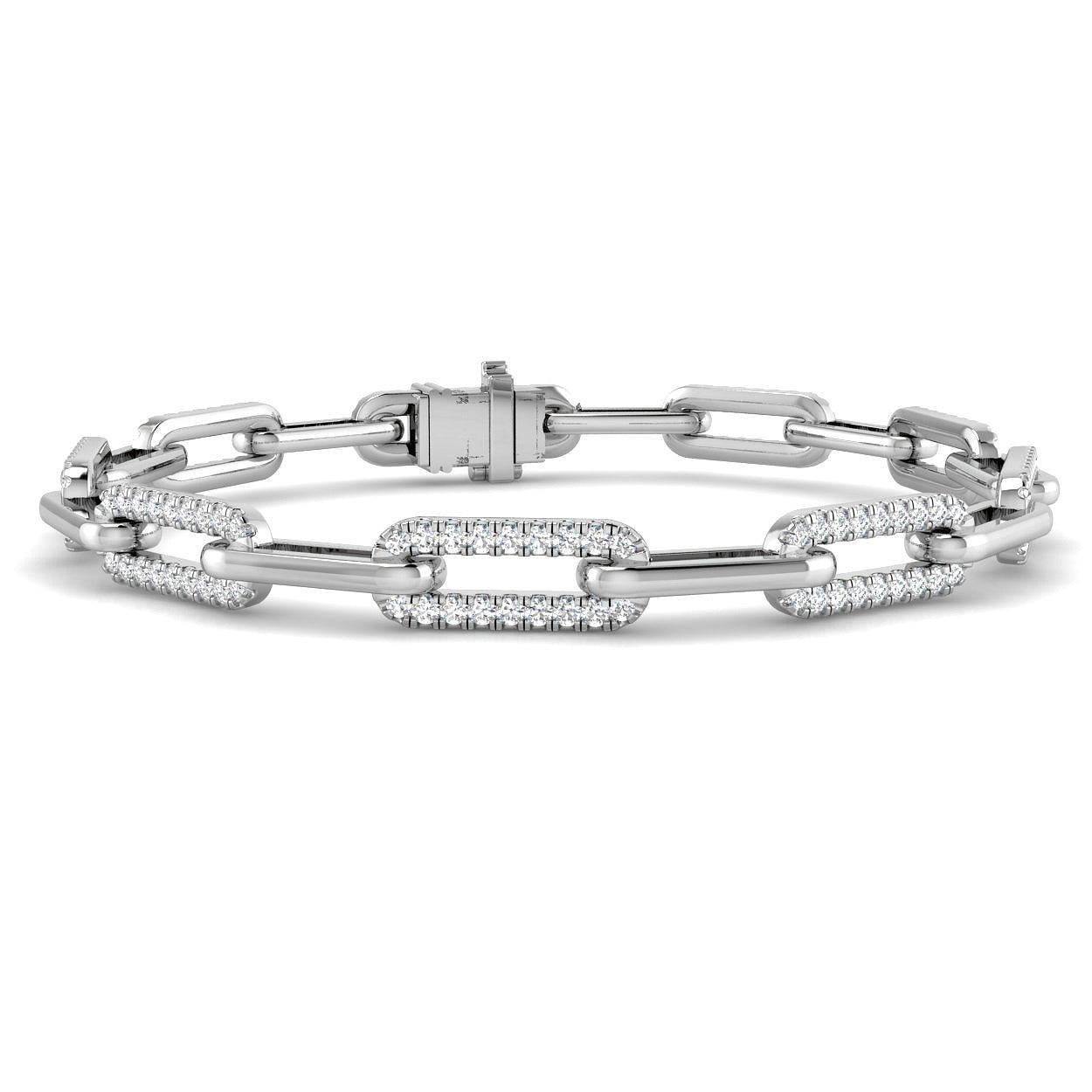 Lab Grown Diamond Oval Link Bracelet with Pavé Accents and Box Clasp in 10K/14K gold and platinum with certified lab-grown or natural diamonds