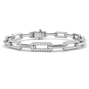 Lab Grown Diamond Oval Link Bracelet with Pavé Accents and Box Clasp in 10K/14K gold and platinum with certified lab-grown or natural diamonds