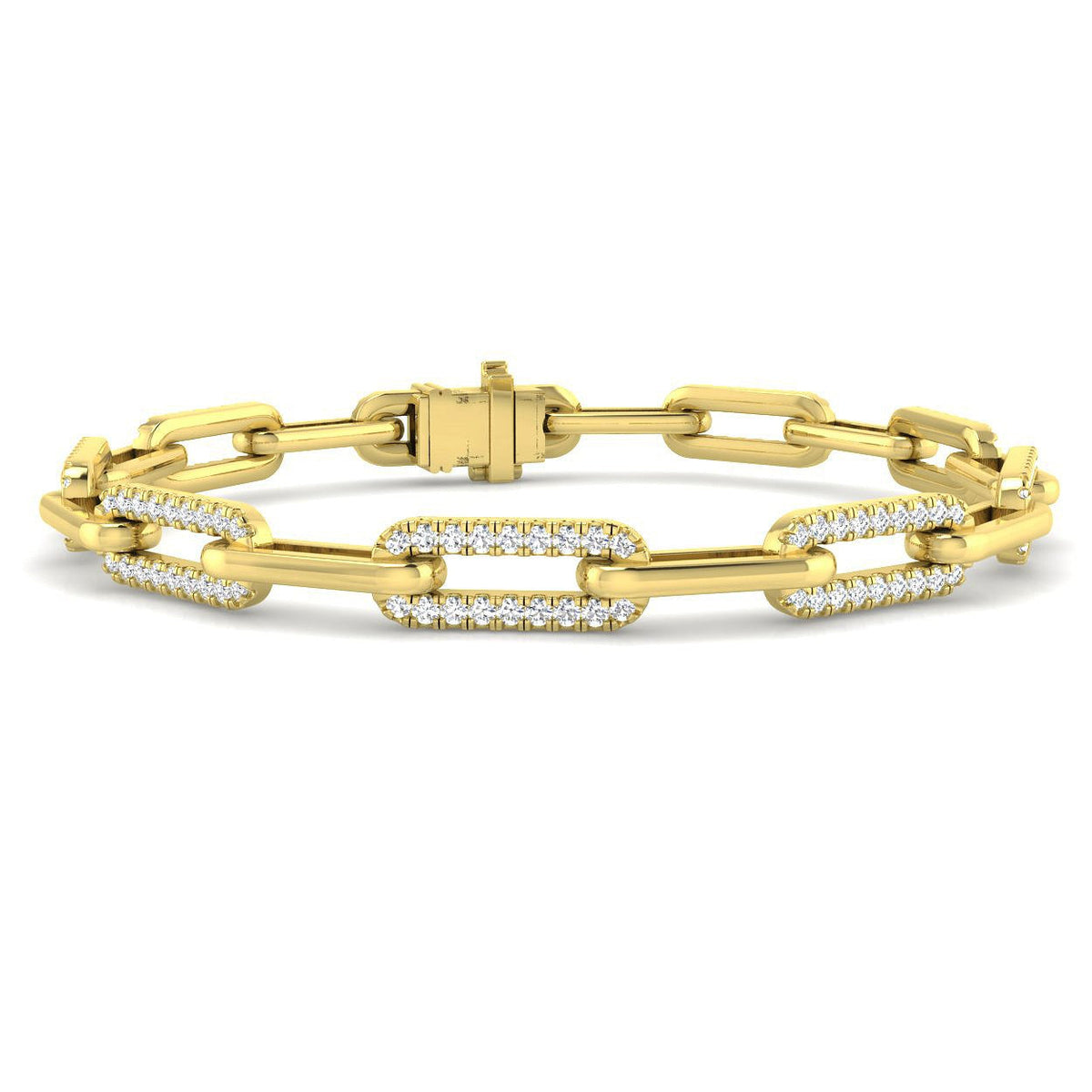 Lab Grown Diamond Oval Link Bracelet with Pavé Accents and Box Clasp in 10K/14K gold and platinum with certified lab-grown or natural diamonds