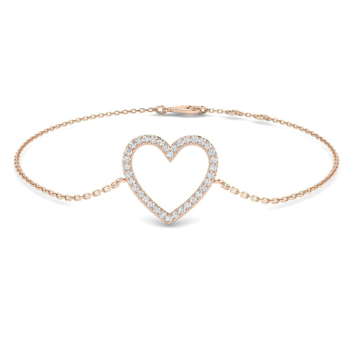 Lab Grown Diamond Pave Heart Bracelet in 10K/14K gold and platinum with certified lab-grown or natural diamonds