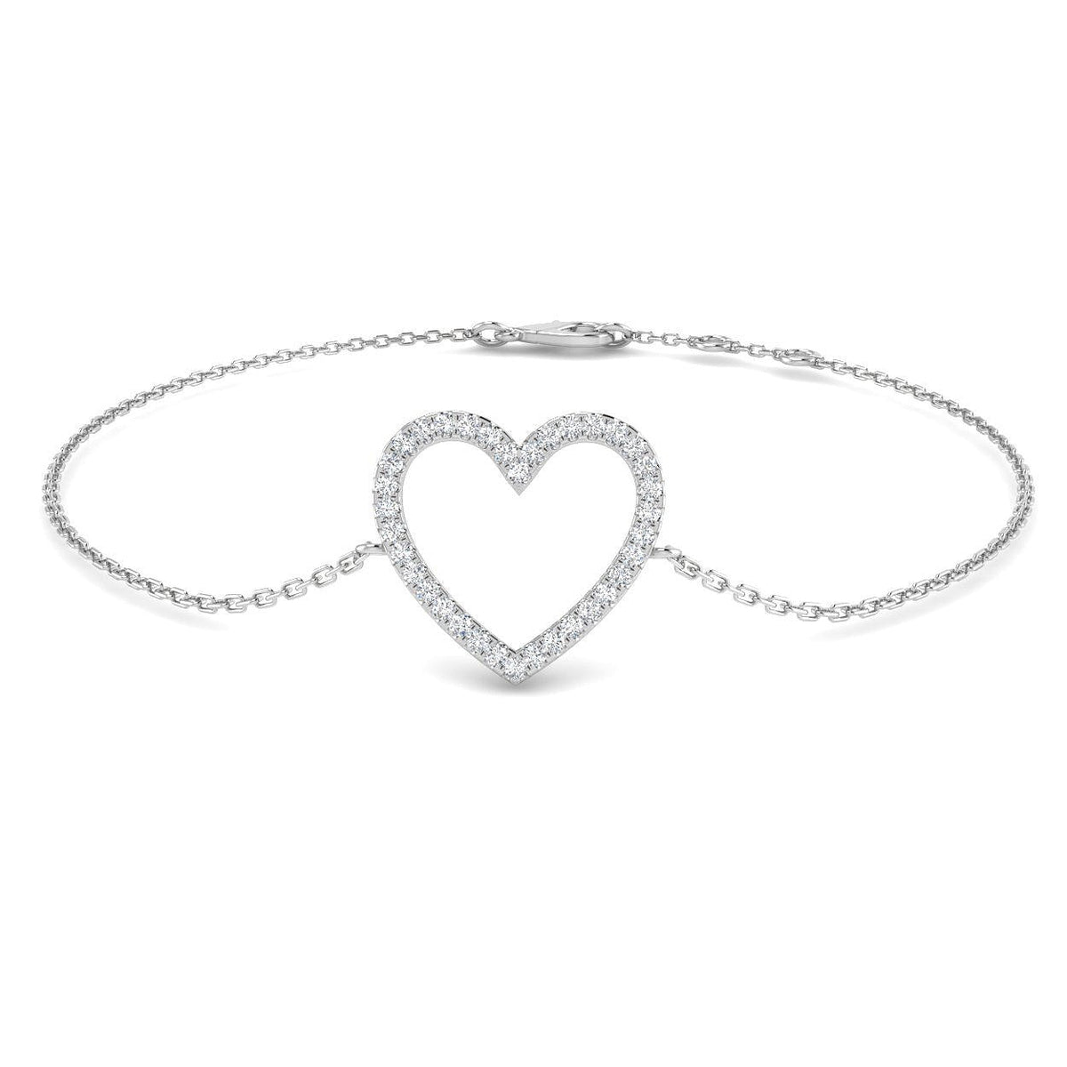 Lab Grown Diamond Pave Heart Bracelet in 10K/14K gold and platinum with certified lab-grown or natural diamonds
