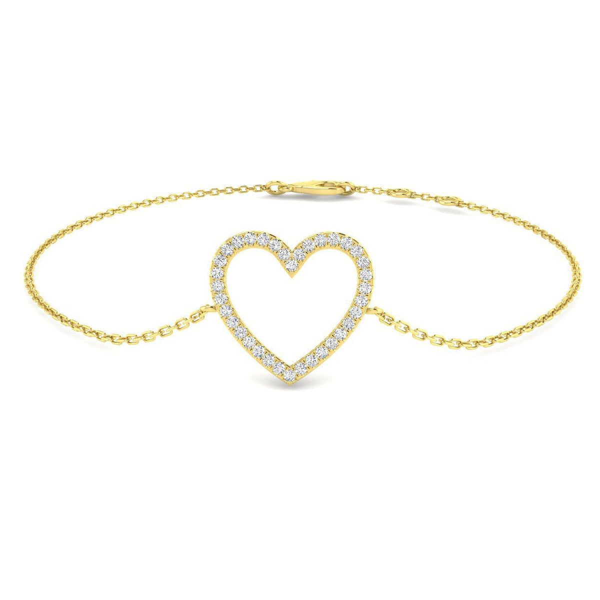 Lab Grown Diamond Pave Heart Bracelet in 10K/14K gold and platinum with certified lab-grown or natural diamonds