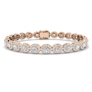 Natural Diamond Oval Halo Tennis Bracelet with Box Clasp and Safety Latch in 10K/14K gold and platinum with certified lab-grown or natural diamonds