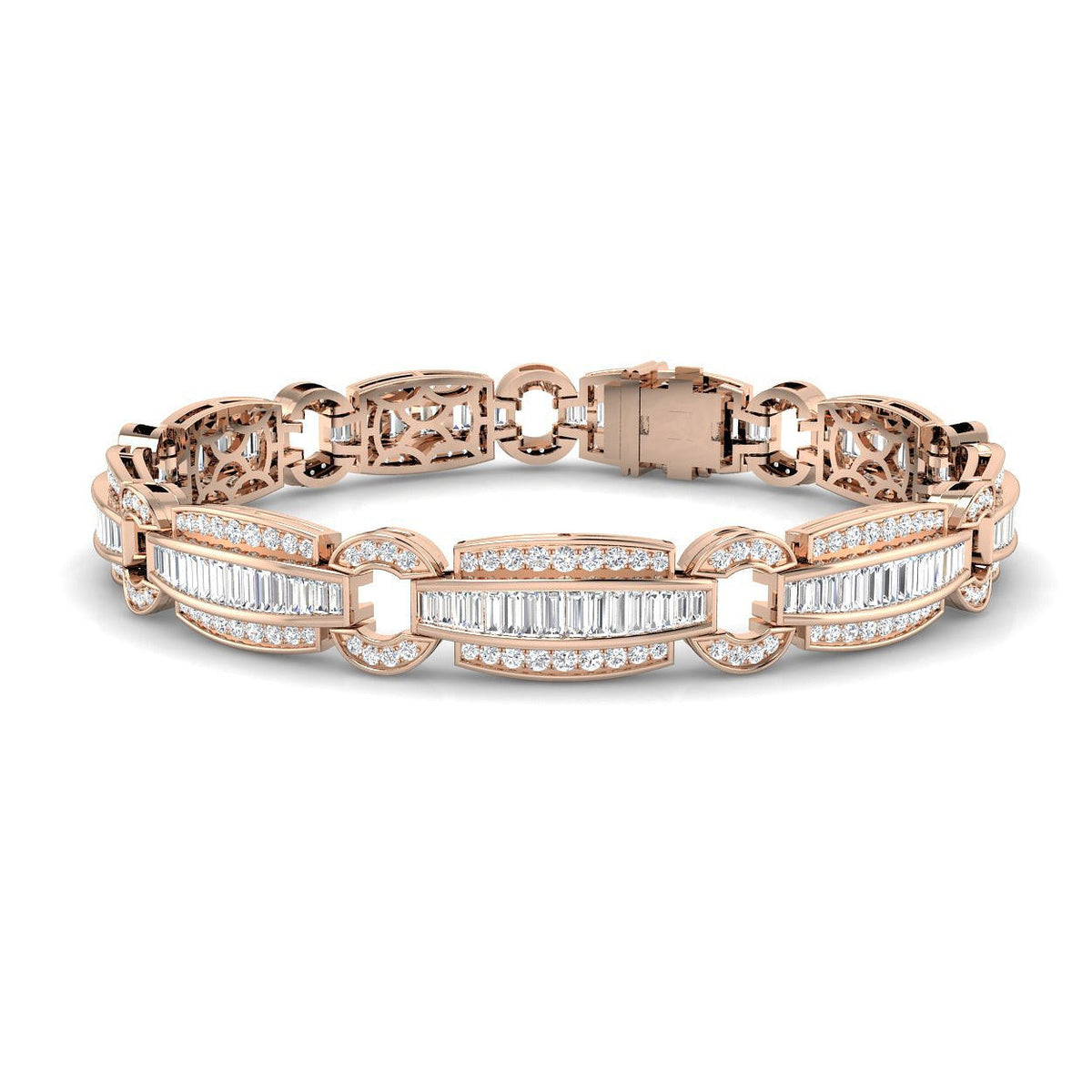 Vintage Bracelet with Baguette & Round Lab Grown Diamonds in Gold & in 10K/14K gold and platinum with certified lab-grown or natural diamonds