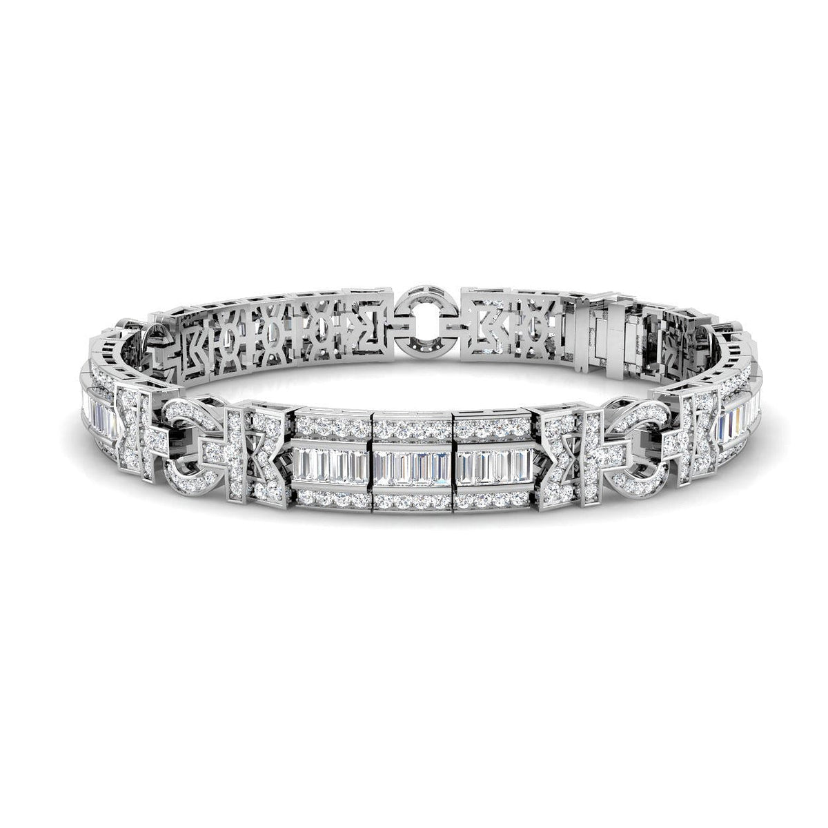 Natural Baguette & Round Diamond Vintage Bracelet in Gold & in 10K/14K gold and platinum with certified lab-grown or natural diamonds