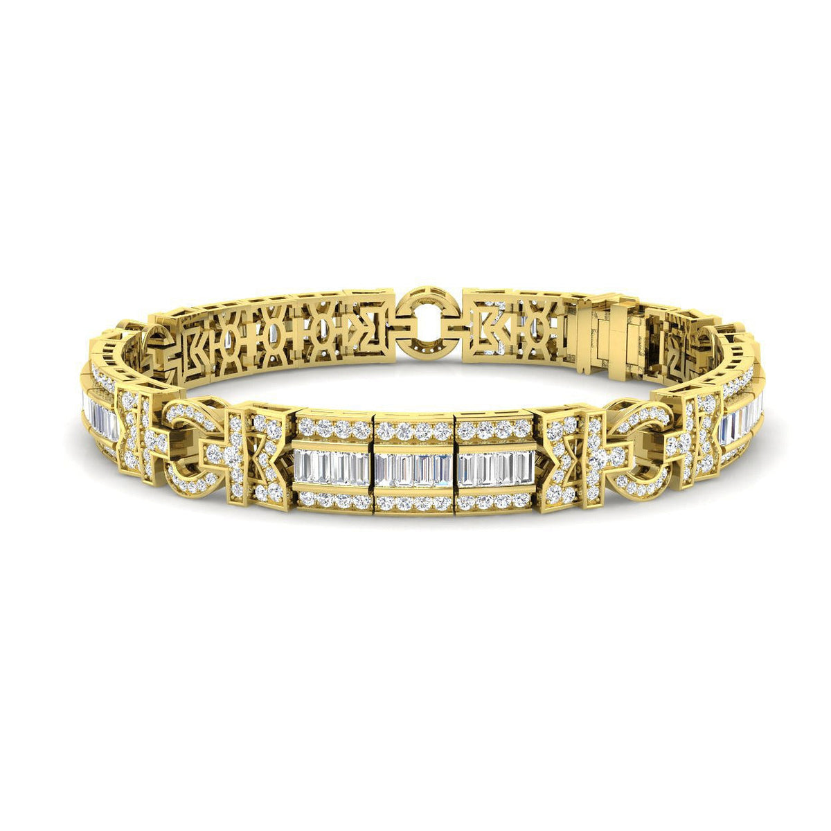 Natural Baguette & Round Diamond Vintage Bracelet in Gold & in 10K/14K gold and platinum with certified lab-grown or natural diamonds