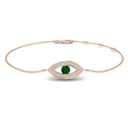 Emerald Stone Evil Eye Bracelet with Pave Natural Diamond Bracelet - Lobster Claw in 10K/14K gold and platinum with certified lab-grown or natural diamonds