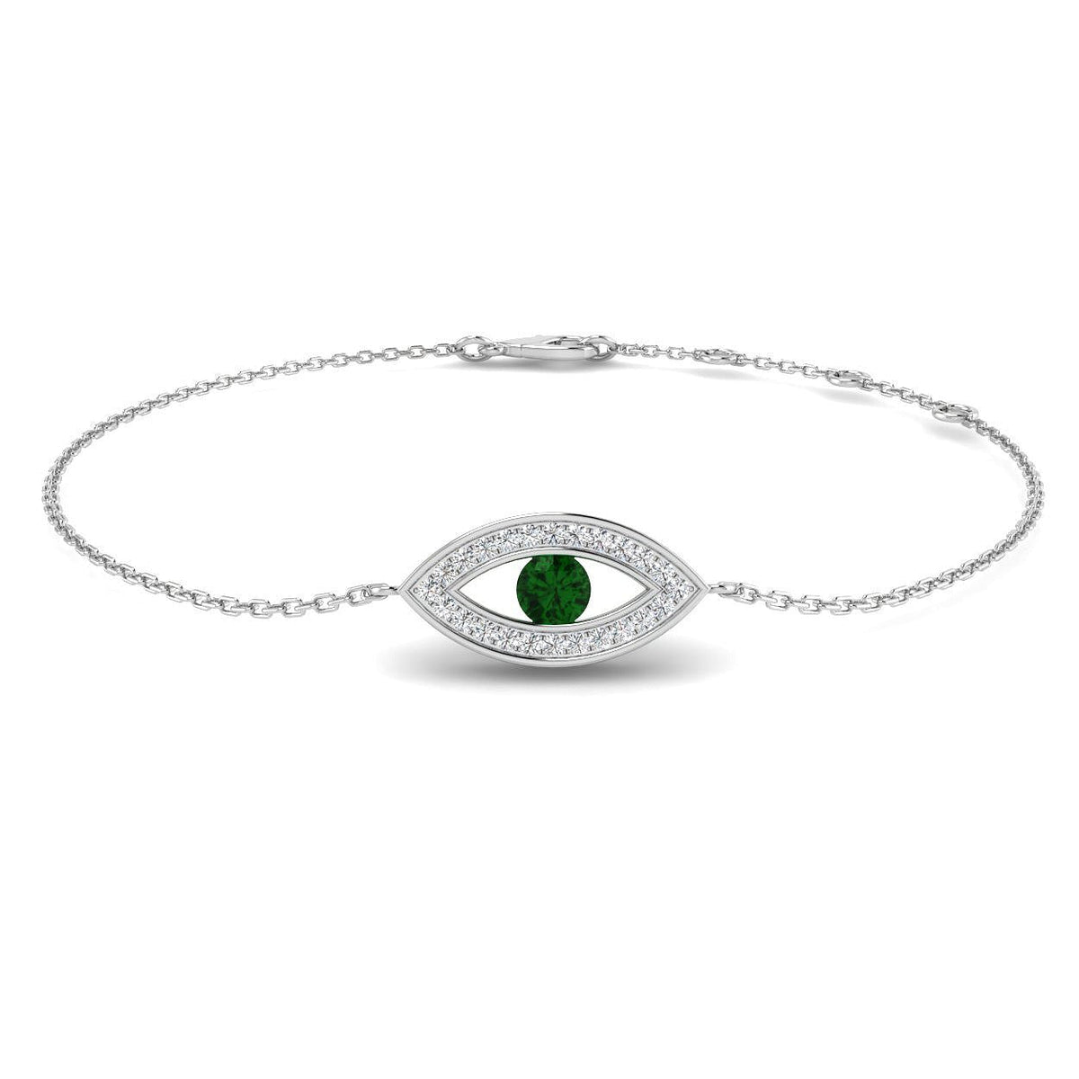 Emerald Stone Evil Eye Bracelet with Pave Natural Diamond Bracelet - Lobster Claw in 10K/14K gold and platinum with certified lab-grown or natural diamonds