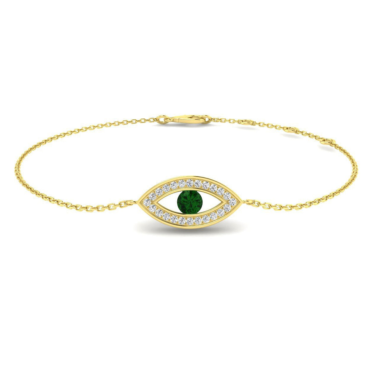 Emerald Stone Evil Eye Bracelet with Pave Natural Diamond Bracelet - Lobster Claw in 10K/14K gold and platinum with certified lab-grown or natural diamonds