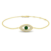 Emerald Stone Evil Eye Bracelet with Pave Natural Diamond Bracelet - Lobster Claw in 10K/14K gold and platinum with certified lab-grown or natural diamonds