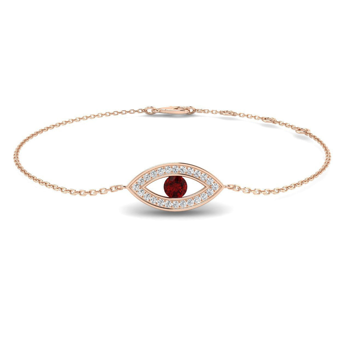 Natural Round Cut with Center Ruby Gemstone Evil Eye Bracelet - Lobster Claw in 10K/14K gold and platinum with certified lab-grown or natural diamonds