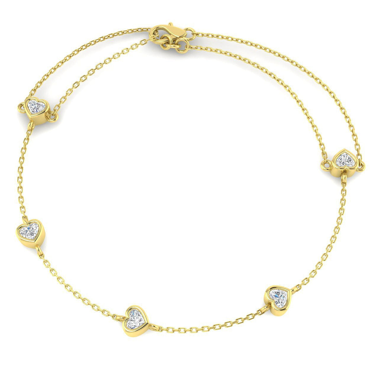 5 Heart Cut Lab Grown Diamond Station Bracelet with Chain - Lobster Claw in 10K/14K gold and platinum with certified lab-grown or natural diamonds