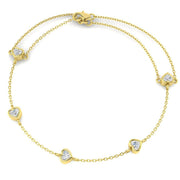 5 Heart Cut Lab Grown Diamond Station Bracelet with Chain - Lobster Claw in 10K/14K gold and platinum with certified lab-grown or natural diamonds