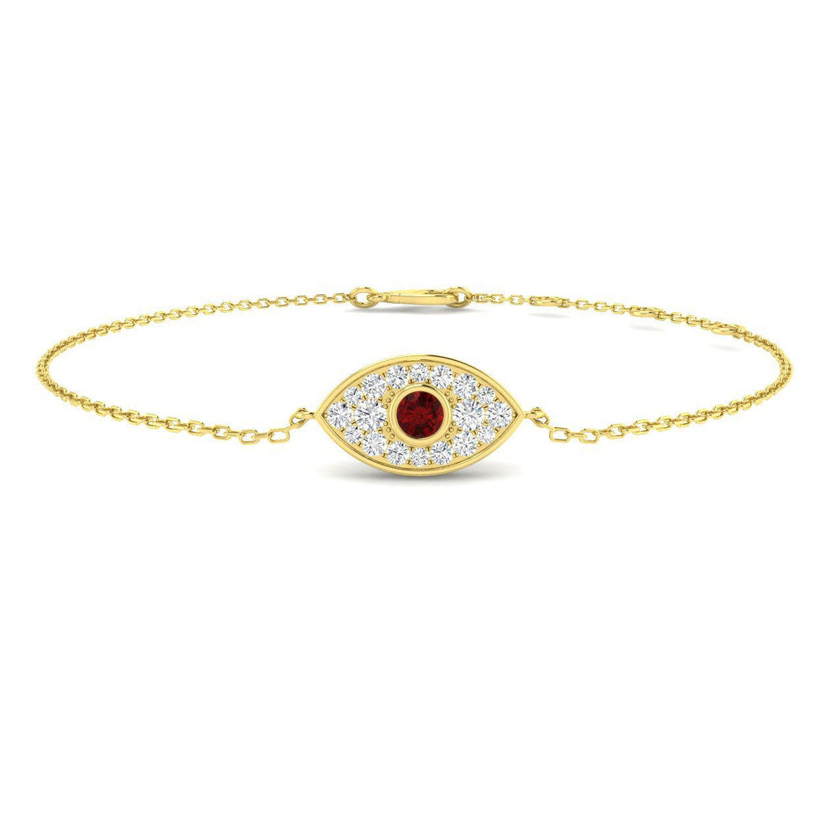 Ruby Evil Eye Bracelet and Natural Diamond in 10K/14K gold and platinum with certified lab-grown or natural diamonds