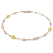 Natural Yellow Pear & Round Cut Bezel Set Diamond Beaded Bracelet in 10K/14K gold and platinum with certified lab-grown or natural diamonds