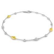 Natural Yellow Pear & Round Cut Bezel Set Diamond Beaded Bracelet in 10K/14K gold and platinum with certified lab-grown or natural diamonds