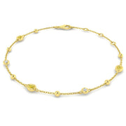 Natural Yellow Pear & Round Cut Bezel Set Diamond Beaded Bracelet in 10K/14K gold and platinum with certified lab-grown or natural diamonds