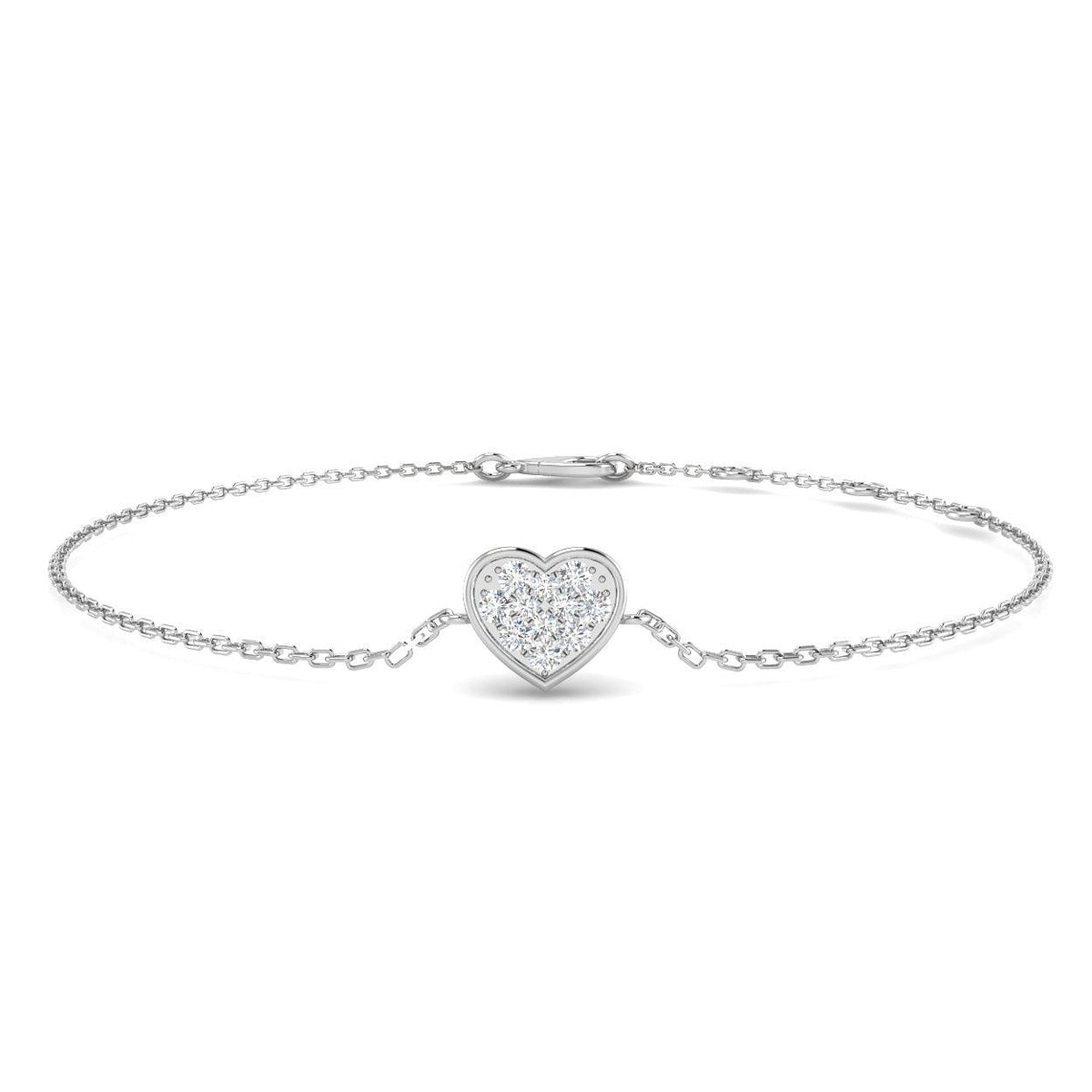 Round Cut Lab Grown Diamond Pave Cluster Set Heart bracelet with Lobster Claw in 10K/14K gold and platinum with certified lab-grown or natural diamonds