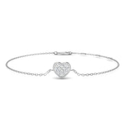 Round Cut Lab Grown Diamond Pave Cluster Set Heart bracelet with Lobster Claw in 10K/14K gold and platinum with certified lab-grown or natural diamonds