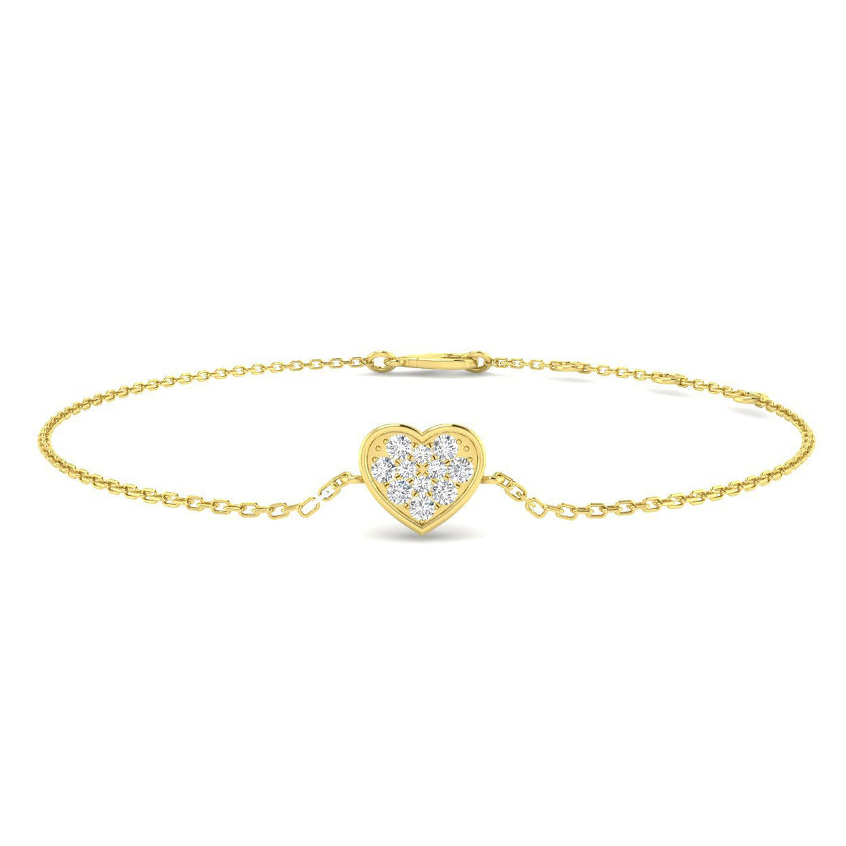 Round Cut Lab Grown Diamond Pave Cluster Set Heart bracelet with Lobster Claw in 10K/14K gold and platinum with certified lab-grown or natural diamonds