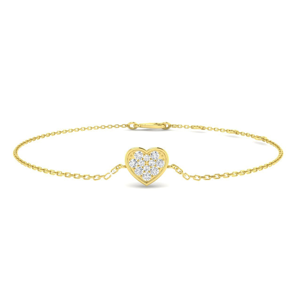 Round Cut Lab Grown Diamond Pave Cluster Set Heart bracelet with Lobster Claw in 10K/14K gold and platinum with certified lab-grown or natural diamonds