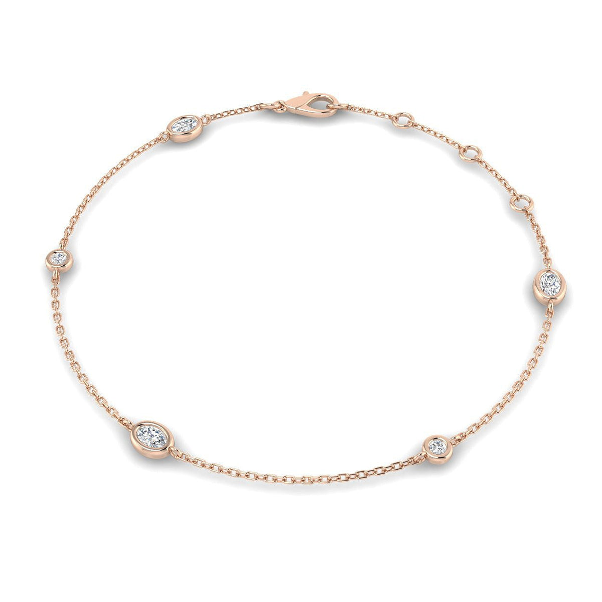 Natural Oval & Round Cut Bezel Set Diamond Station Bracelet in Platinum with Lobster Claw in 10K/14K gold and platinum with certified lab-grown or natural diamonds
