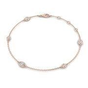 Natural Oval & Round Cut Bezel Set Diamond Station Bracelet in Platinum with Lobster Claw in 10K/14K gold and platinum with certified lab-grown or natural diamonds