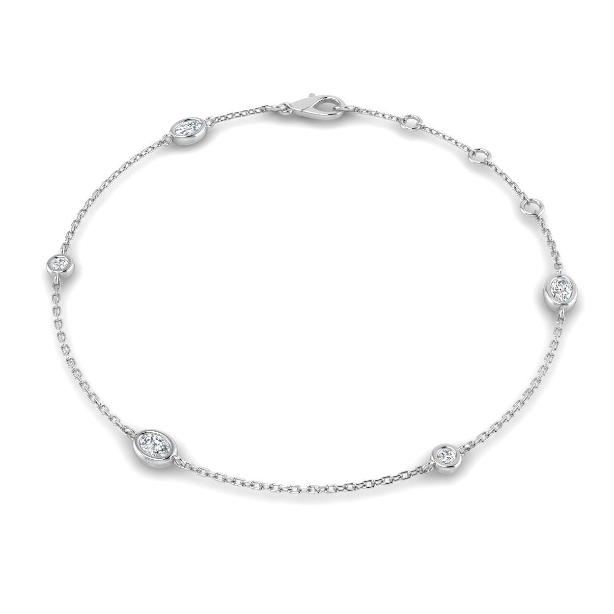 Natural Oval & Round Cut Bezel Set Diamond Station Bracelet in Platinum with Lobster Claw in 10K/14K gold and platinum with certified lab-grown or natural diamonds