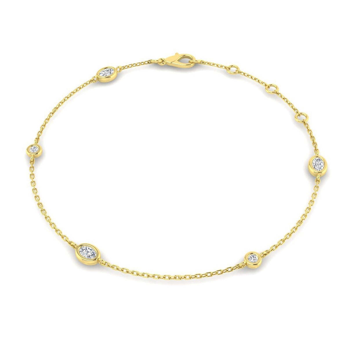 Natural Oval & Round Cut Bezel Set Diamond Station Bracelet in Platinum with Lobster Claw in 10K/14K gold and platinum with certified lab-grown or natural diamonds
