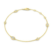 Natural Oval & Round Cut Bezel Set Diamond Station Bracelet in Platinum with Lobster Claw in 10K/14K gold and platinum with certified lab-grown or natural diamonds