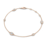 Natural Oval & Round Cut Bezel Set Diamond Station Bracelet in Platinum with Lobster Claw in 10K/14K gold and platinum with certified lab-grown or natural diamonds