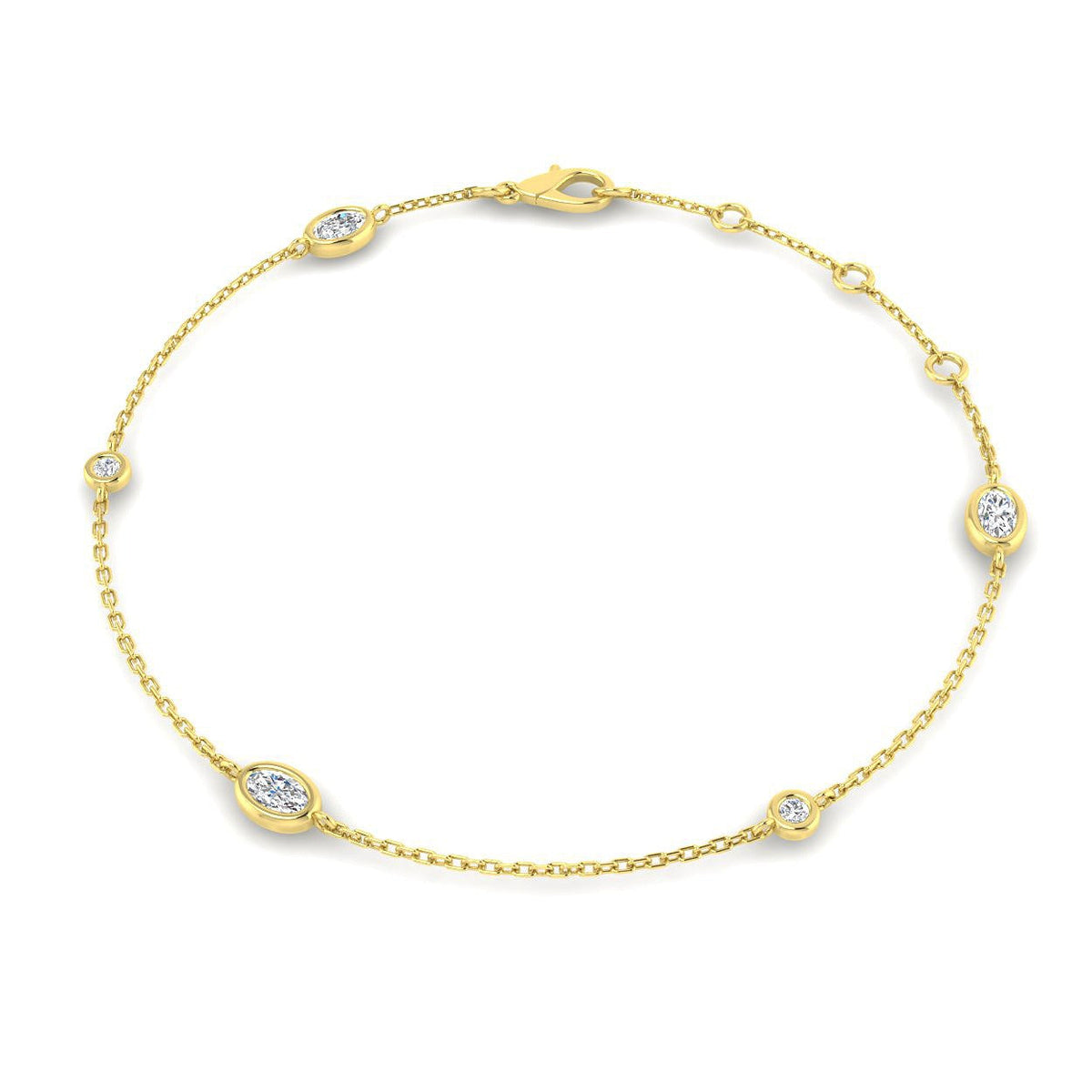 Natural Oval & Round Cut Bezel Set Diamond Station Bracelet in Platinum with Lobster Claw in 10K/14K gold and platinum with certified lab-grown or natural diamonds