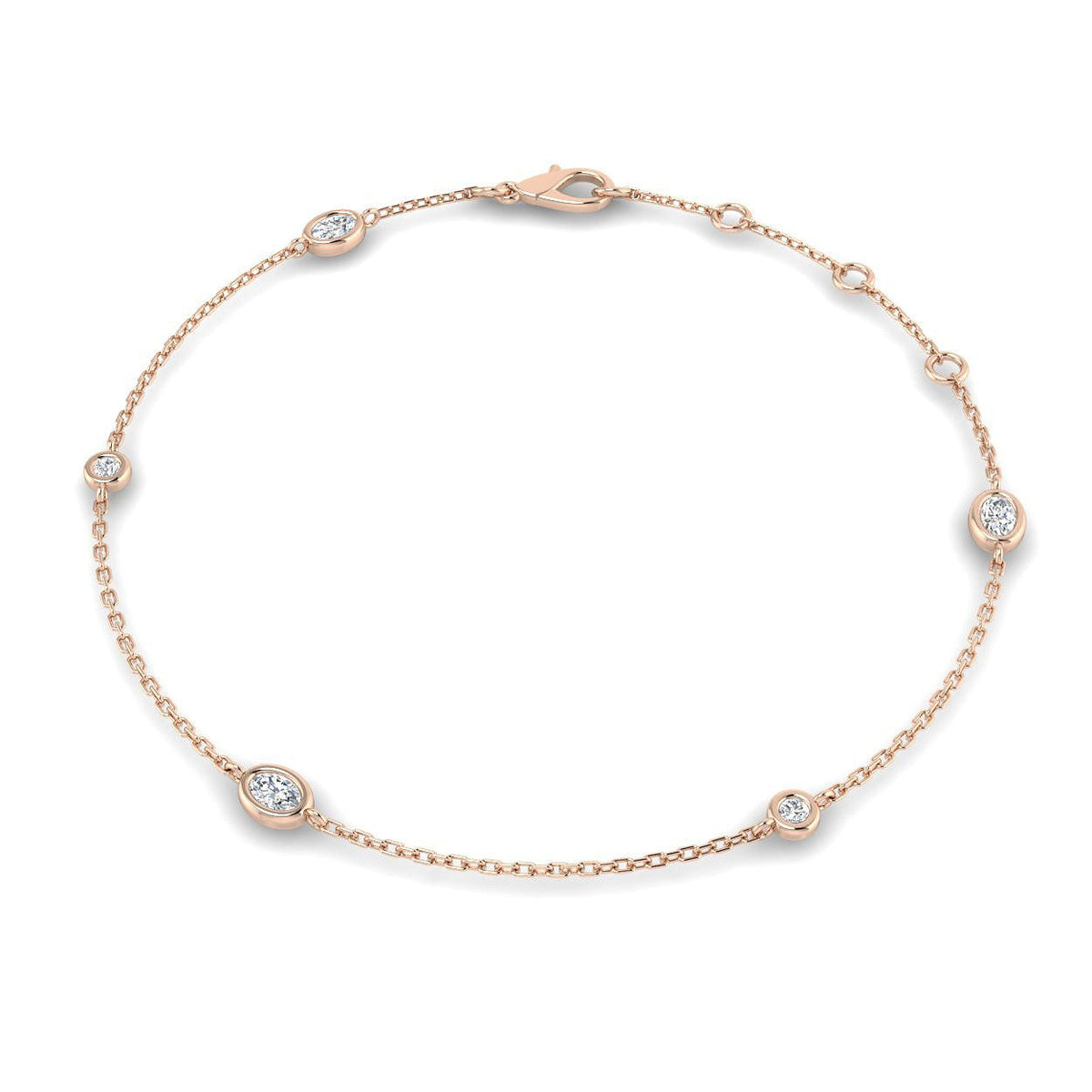 Natural Oval & Round Cut Bezel Set Diamond Station Bracelet in Platinum with Lobster Claw in 10K/14K gold and platinum with certified lab-grown or natural diamonds