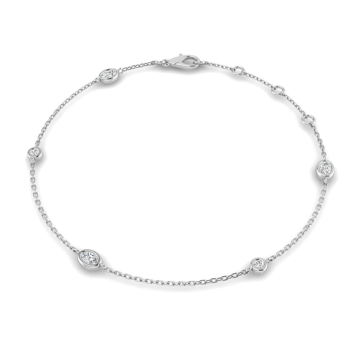 Natural Oval & Round Cut Bezel Set Diamond Station Bracelet in Platinum with Lobster Claw in 10K/14K gold and platinum with certified lab-grown or natural diamonds