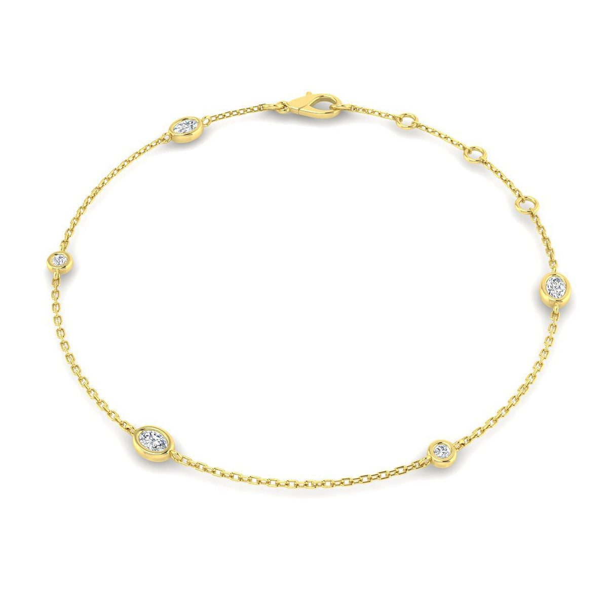 Natural Oval & Round Cut Bezel Set Diamond Station Bracelet in Platinum with Lobster Claw in 10K/14K gold and platinum with certified lab-grown or natural diamonds
