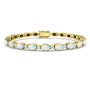 Prong Set Oval Cut Opal Gemstone and Natural Diamond Tennis Bracelet in Solid in 10K/14K gold and platinum with certified lab-grown or natural diamonds