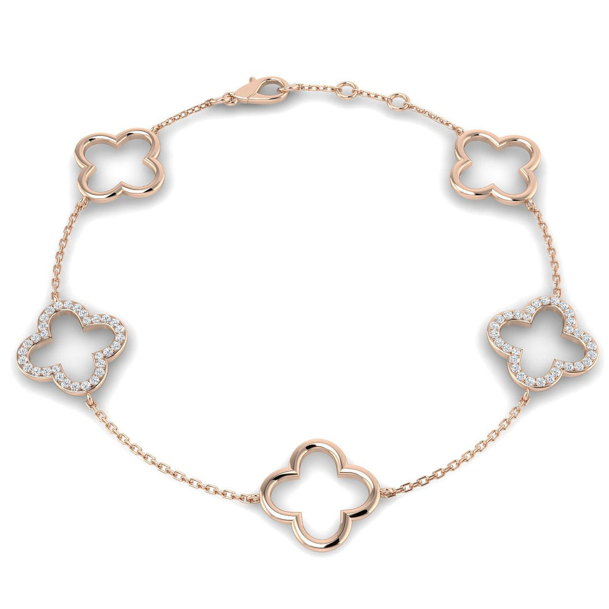 Lab Grown Diamond Four Leaf Clover Bracelet in 10K/14K gold and platinum with certified lab-grown or natural diamonds
