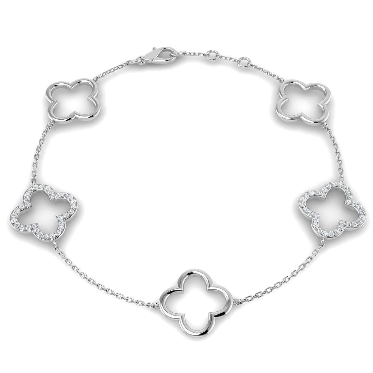 Lab Grown Diamond Four Leaf Clover Bracelet in 10K/14K gold and platinum with certified lab-grown or natural diamonds