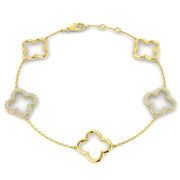 Lab Grown Diamond Four Leaf Clover Bracelet in 10K/14K gold and platinum with certified lab-grown or natural diamonds